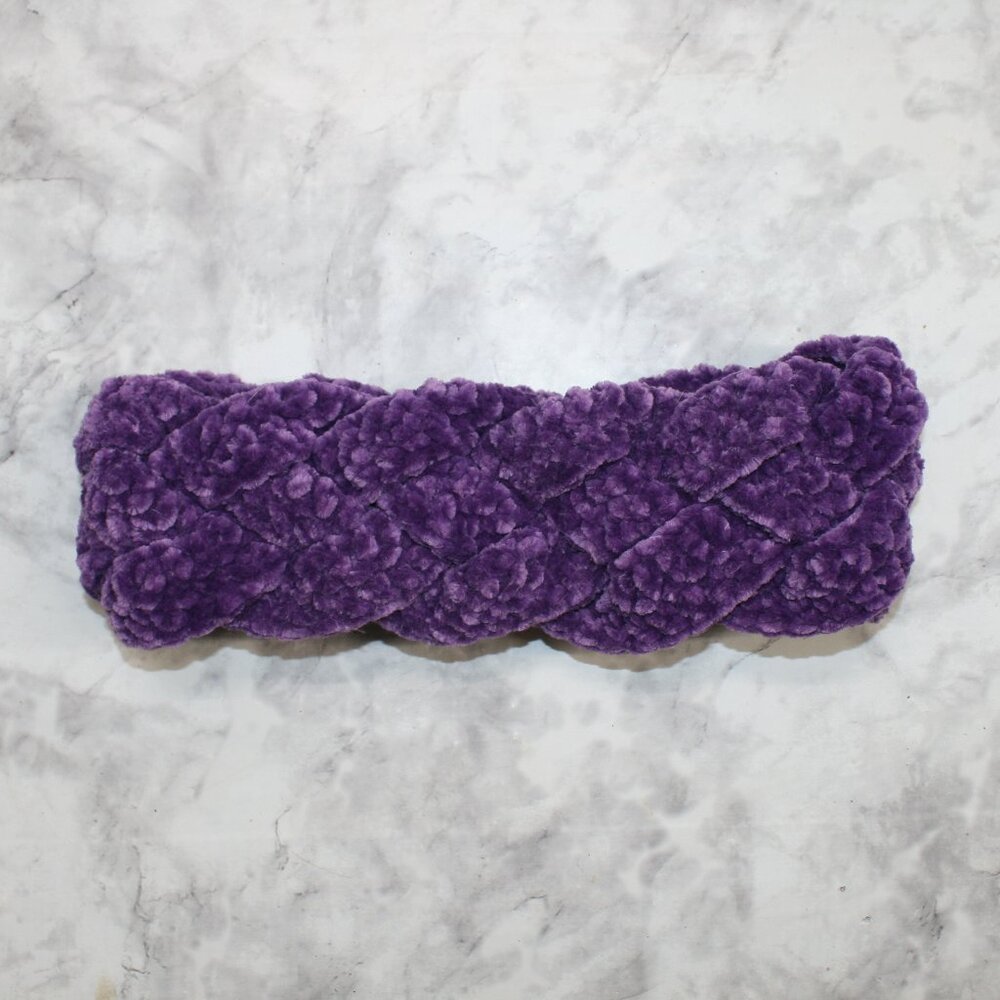 HAND CRAFTED Crochet Braided Earwarmer Head Band Wide Chenille Velvet Purple - Picture 6 of 16